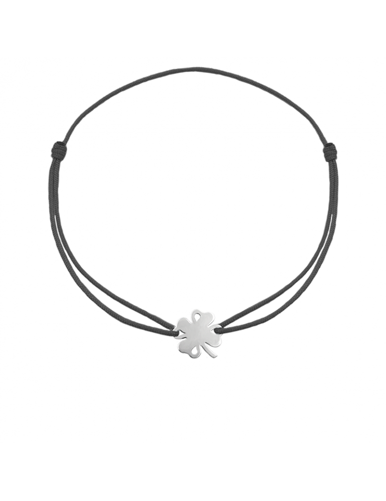 Bracelet cordon Trèfle en Argent 925 - LULI Choix de la couleur du cordon  Noir