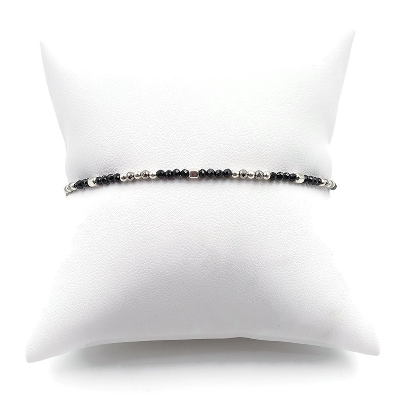 Bracelet perles Spinelle noir 2mm et Argent 925 - Mia