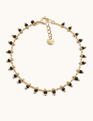 Bracelet chaine avec perles de céramique noires en plaqué or Aloe Bijoux