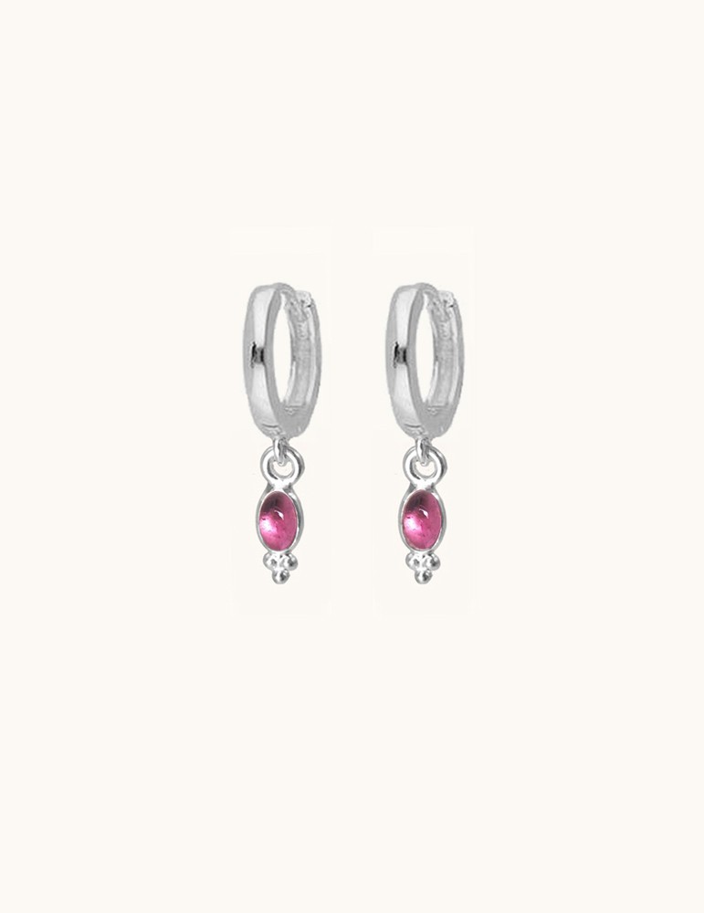 Boucles d'Oreilles Créoles en Argent avec Tourmaline rose Aloe Bijoux