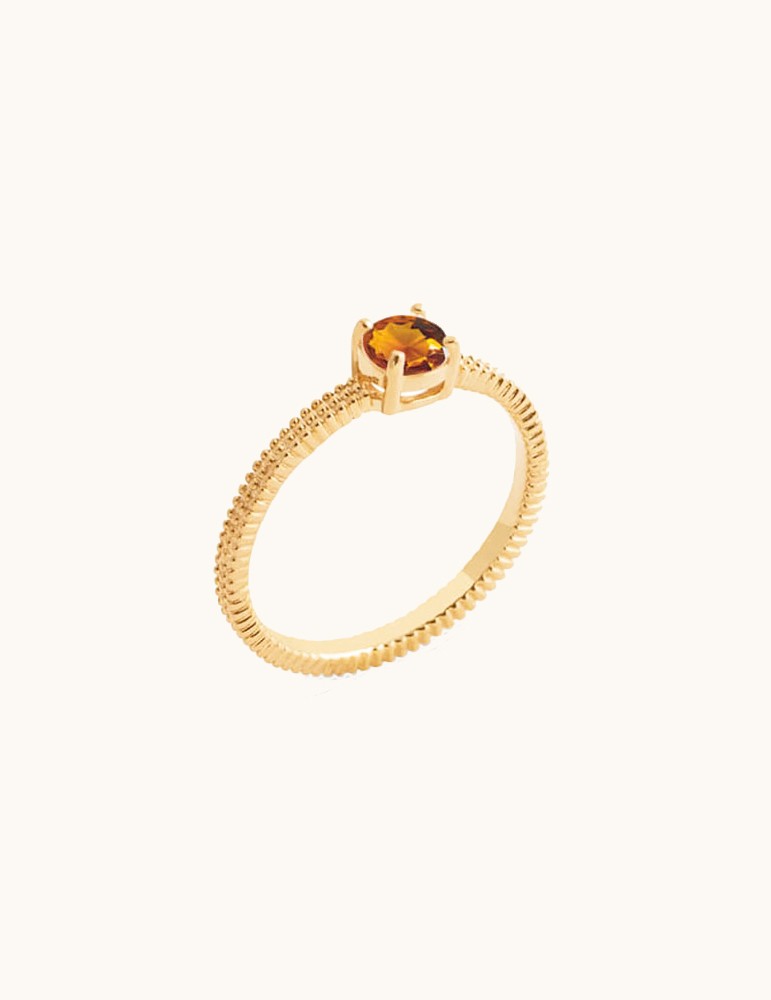 Bague solitaire texturée plaqué or et citrine madère Aloe Bijoux