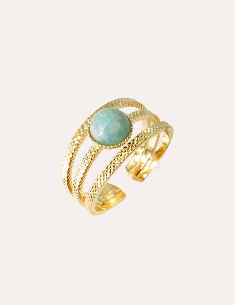 Bague trois rangs texturés et amazonite