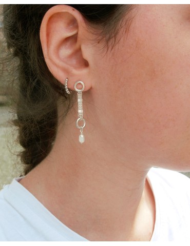 Boucles d'oreilles chaînes en argent et perle d'eau douce - Lisa Aloe Bijoux