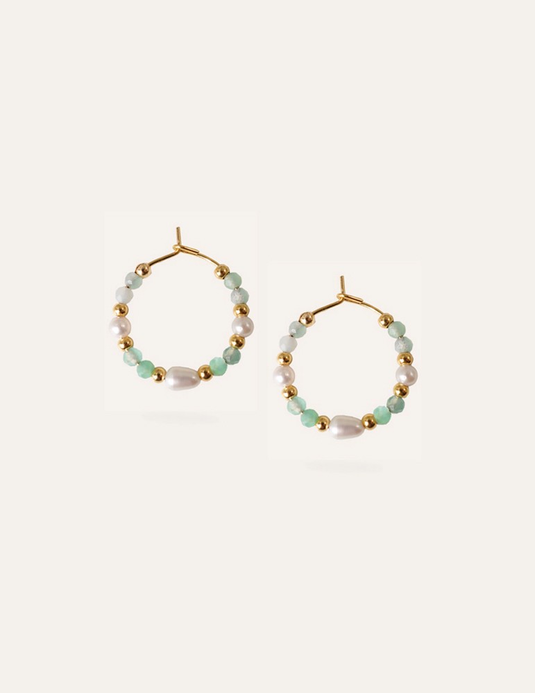 Créoles en plaqué or avec perles d'eau douce et Chrysoprase Aloe Bijoux