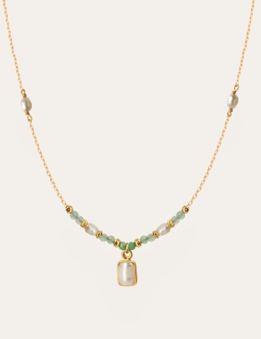 Collier en plaqué or avec Perle de culture et Chrysoprase Aloe Bijoux