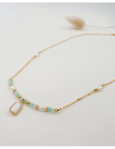 Collier en plaqué or avec Perle de culture et Chrysoprase Aloe Bijoux