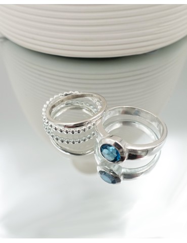 Bague jonc en argent avec Topaze Blue London Aloe Bijoux