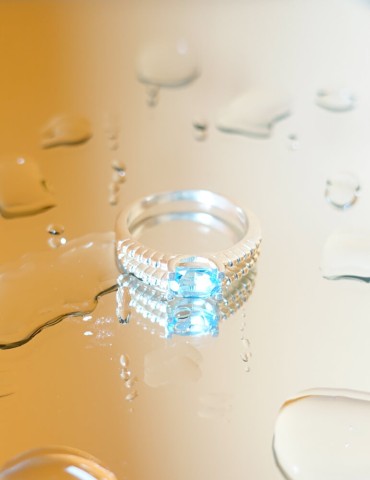 Bague double rang en argent avec topaze Swiss Blue - Liz Aloe Bijoux