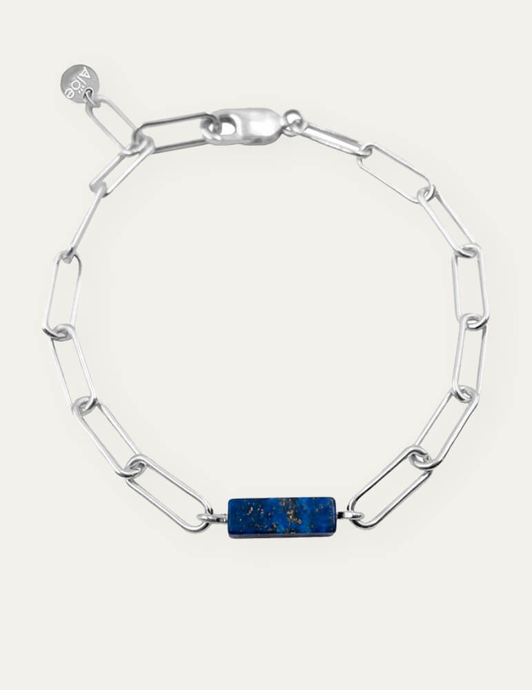 Bracelet maille rectangle en Argent 925 avec Lapis Lazuli - Prisme Aloe Bijoux