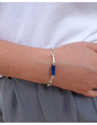 Bracelet maille rectangle en Argent 925 avec Lapis Lazuli - Prisme Aloe Bijoux