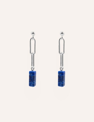 Boucles d'oreilles rectangles entrelacés en Argent 925 avec Lapis Lazuli - Prisme Aloe Bijoux