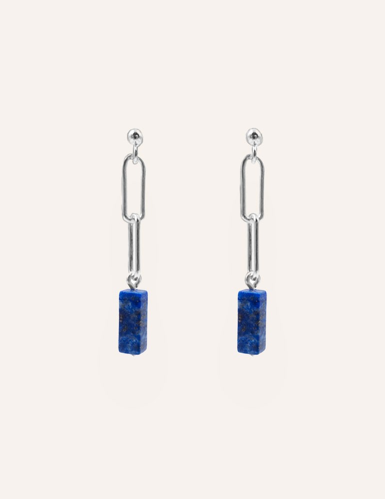 Boucles d'oreilles rectangles entrelacés en Argent 925 avec Lapis Lazuli - Prisme Aloe Bijoux