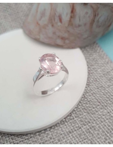 Bague argent et quartz rose "Alice" Aloe Bijoux