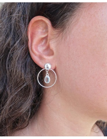 Boucles d'oreilles cercles en argent avec aigue-marine Aloe Bijoux