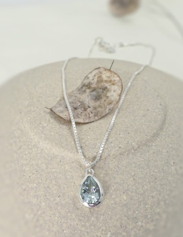 Collier goutte en argent avec aigue-marine Aloe Bijoux