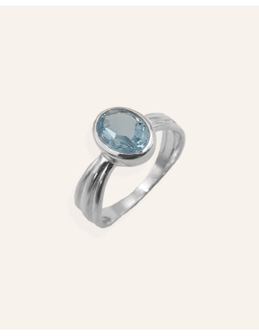 Bague 3 liens croisés en argent avec topaze bleue Aloe Bijoux