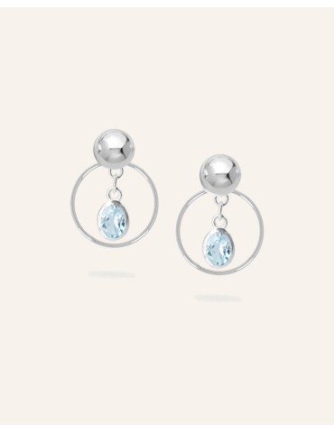 Boucles d'oreilles cercles en argent avec aigue-marine Aloe Bijoux