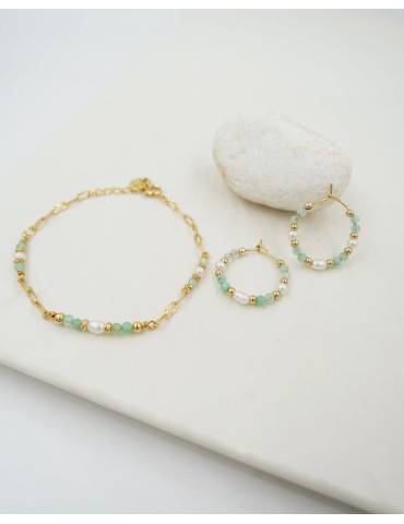 Créoles en plaqué or avec perles d'eau douce et Chrysoprase Aloe Bijoux