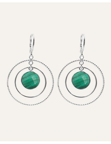 Boucles d'oreilles pendantes en argent avec malachite Aloe Bijoux