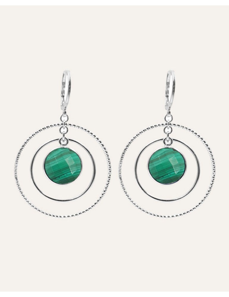 Boucles d'oreilles pendantes en argent avec malachite Aloe Bijoux