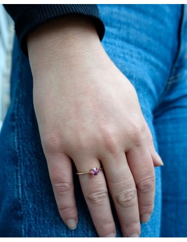 Bague solitaire en plaqué or avec rhodolite Aloe Bijoux