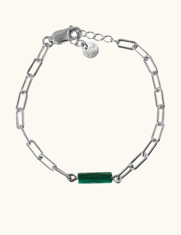 Bracelet chaîne en argent et barrette en malachite Aloe Bijoux