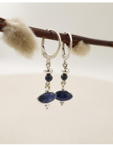 Boucles d'oreilles pendantes en argent avec saphir et cyanite Aloe Bijoux