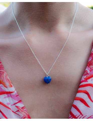 Collier Cœur en Lapis-Lazuli et Argent 925 Aloe Bijoux