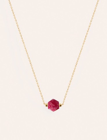 Collier Chaîne en Plaqué Or avec Rubis Hexagonal Aloe Bijoux